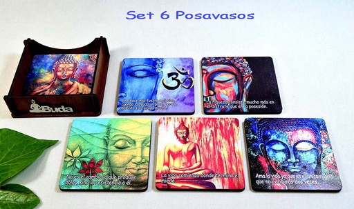 [1585290] CONJUNTO DE 6 POSAVASO C/CAIXA MADEIRA BUDA