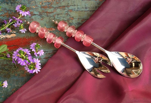 [1675126] SCATOLA 2 CUBIERTOS ENSALADA ROSA Y TRANSPARENTE