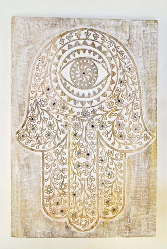 [9075272] CUADRO WOOD CARVED HAMSA 60X40