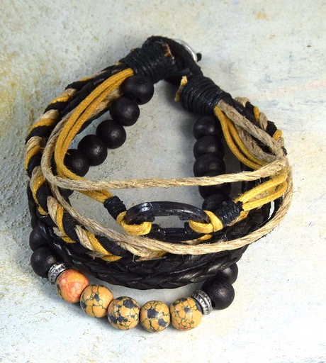 [0575829] BRACELET MULTIPLE LEATHER-METAL 829