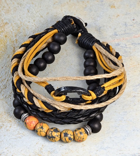 [0575829] BRACELET MULTIPLE LEATHER-METAL 829
