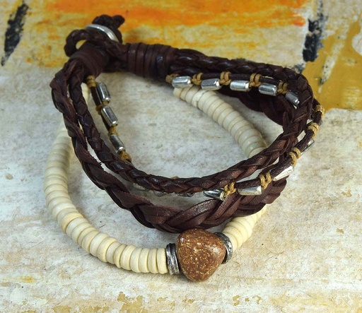 [0575838] BRACELET MULTIPLE LEATHER-METAL 838
