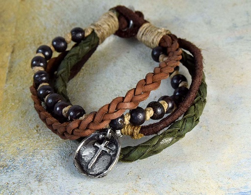 [0575841] BRACELET MULTIPLE LEATHER-METAL 841