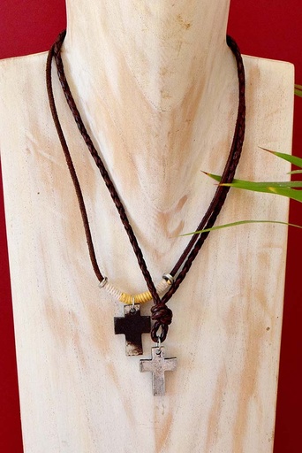 [0575850] NECKLACE MULTIPLE LEATHER-METAL 850