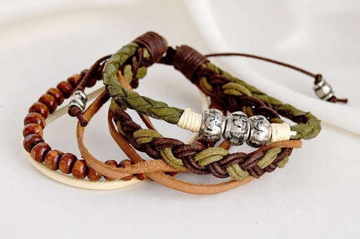 [0575853] BRACELET MULTIPLE LEATHER-METAL 853