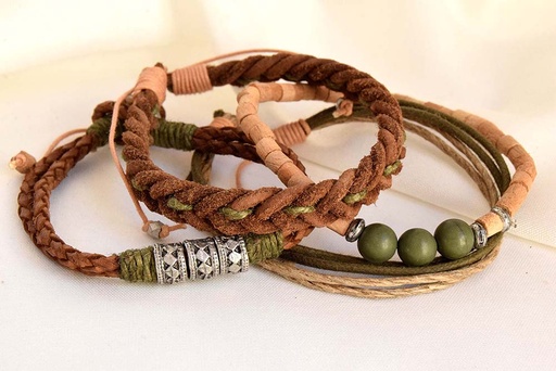 [0575855] BRACELET MULTIPLE LEATHER-METAL 855