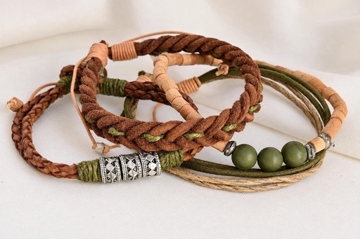 [0575855] BRACELET MULTIPLE LEATHER-METAL 855