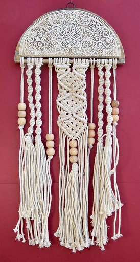 [2075021] PENDENTIF BOIS CON MACRAMÉ 60 CM