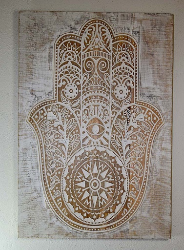 [9075292] PLACA LEGNO INTAGLIATA HAMSA 60X40