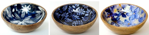 [9275001] BOWL WOOD AND RESIN 20X7CM BLUE AND WHITE