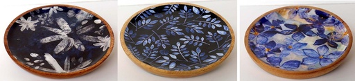 [9275002] PRATO MADEIRA E RESINA 20CM AZUL E BRANCO