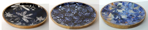 [9275003] PLATE WOOD AND RESIN 25CM BLUE AND WHITE