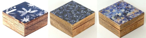[9275025] SCATOLA LEGNO E RESINA 10 CM BLU E BIANCO