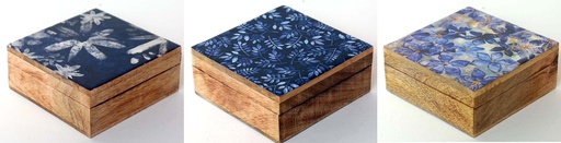 [9275026] BOÎTE BOIS ET RÉSINE 14 CM BLEU ET BLANC