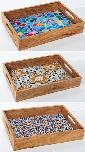 [9275044] PLATEAU BOIS ET RÉSINE 38X26 MOSAÏQUE 1