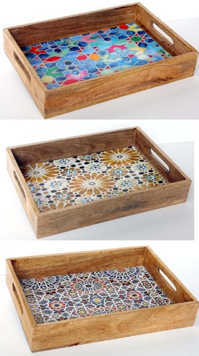 [9275044] VASSOIO LEGNO E RESINA 38X26 MOSAICO 1
