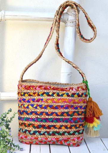 [4075242] SAC MULTICOLORE JUTE-SARI 30X25CM